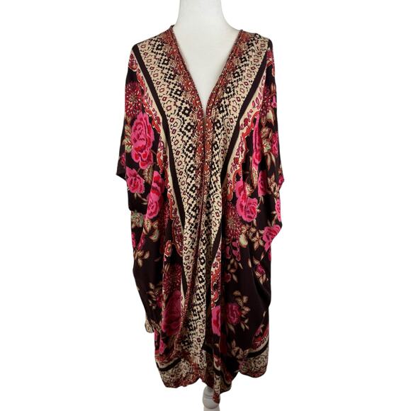 Angie‎ Womens Floral Print Kimono Swim Cover Up Sz M Boho Flowy Hippie Festival - Picture 1 of 12